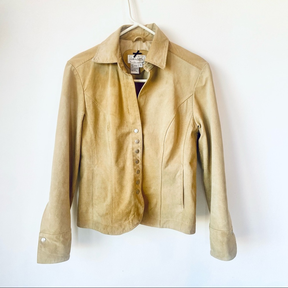 Vintage Leather Button Up Jacket Tan Size Small